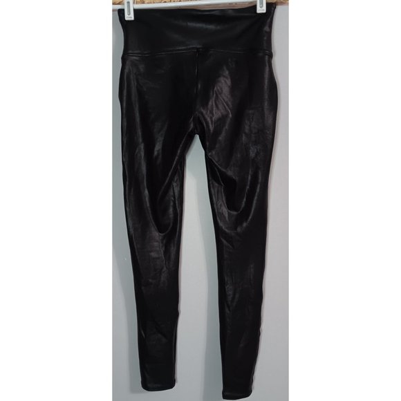Spanx Medium Black Faux Leather Stretch Punk Rock Event Casual Leggings - Picture 4 of 5